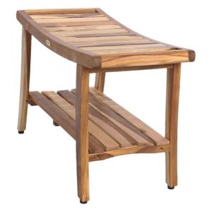 Tabouret de salle de bain en teck à deux niveaux 77x35x48cm, banc de douche en bois avec rangement pour serviettes pour usage domestique - Product Image 5