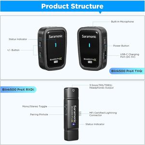 Saramonic-Micrófono inalámbrico Lavalier Blink500 Prox Q4 para iPhone, iPad, certificado MFi para Vlog, Podcast, grabación en directo - Product Image 3