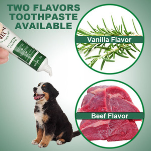 Kit de higiene bucal para mascotas 3 en 1 con sabores de vainilla/Carne, juego de limpieza para el cuidado bucal de perros con cepillo de dientes de doble extremo, cepillo de dedos, pasta de dientes - Product Image 5