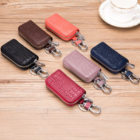 Étui à clés de voiture en cuir 2026, porte-clés à fermeture éclair motif crocodile, housse universelle pour télécommande intelligente pour hommes et femmes