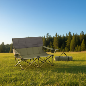 Sedia da Campeggio Pieghevole Oversize per Due Persone, Telaio in Alluminio Verde, Tessuto Oxford, Arredo da Giardino con Portabicchieri - Product Image 2