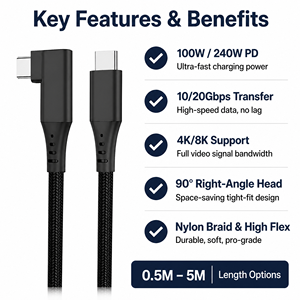 Câbles de données USB 3.2 Gen2 durables, tressés en nylon, 20 Gbps, 240 W, charge rapide flexible, sortie vidéo 4K, cordon Type C avec E-Marker et logo - Product Image 2