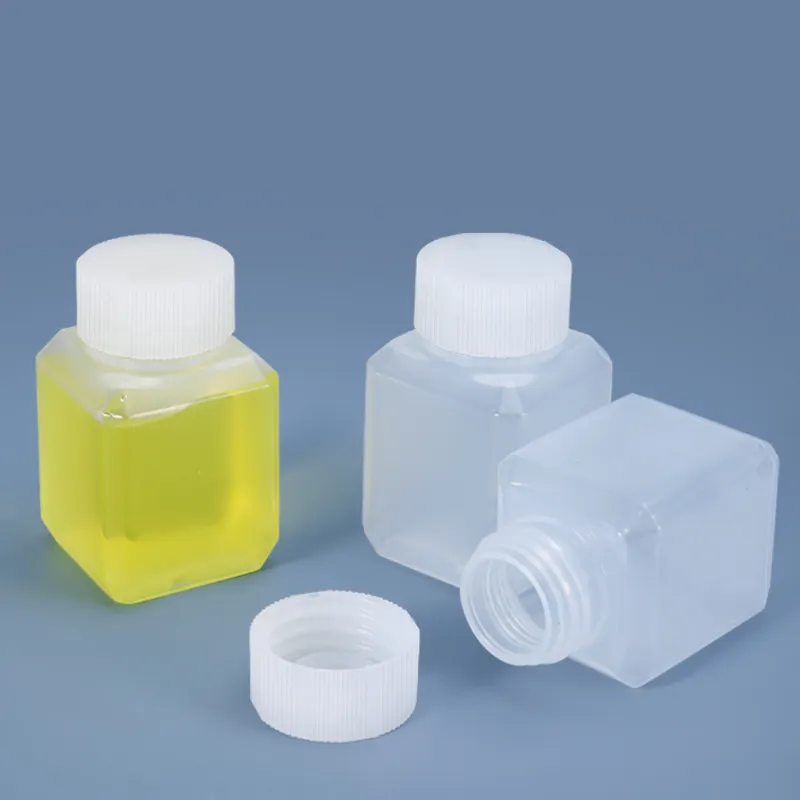 Botella de plástico reactivo cuadrada, botella pequeña de 20ml, 30ml, 40ml, solvente químico, solución biológica, dispensador