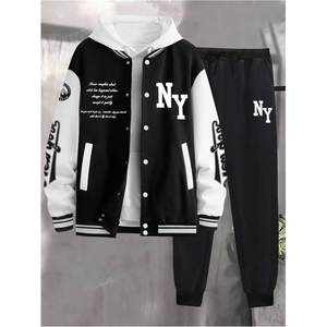 Ensemble de survêtement pour homme personnalisé, 2 pièces, veste et pantalon de style universitaire avec blocs de couleur et lettres graphiques, décontracté, respirant, manches longues - Product Image 3