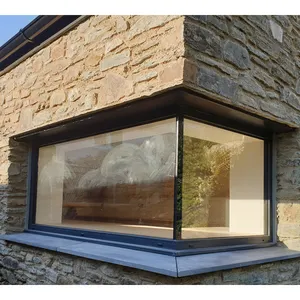 ALUCASA structural corner window black aluminum frame windows double glazed heat resistant glass window