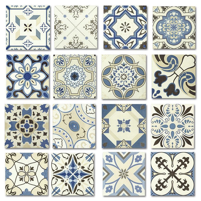 Azulejo decorativo de cerámica estilo mediterráneo azul, decoración artística marroquí, 200x200 para pared y suelo