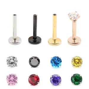 Alisouy Surgical Stainless Steel Assorted Colors Zircon Labret Lip Piercing Ear Stud Cartilage Tragus Helix Ring Body Jewelry