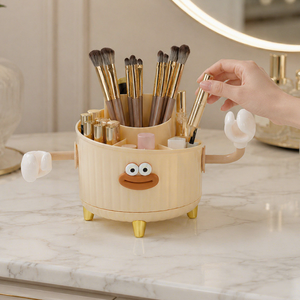 Organizador de Maquillaje Giratorio 360 Grados con Diseño de Cara Divertida, Soporte Cilíndrico para Brochas y Cosméticos, Almacenamiento de Escritorio - Product Image 1