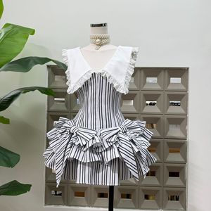 <span class=keywords><strong>Nuevo</strong></span> Vestido de Verano con Lazo en la Solapa para Mujer, Falda Corta a Rayas con Volantes, Ajustada y Rejuvenecedora - Product Image 5