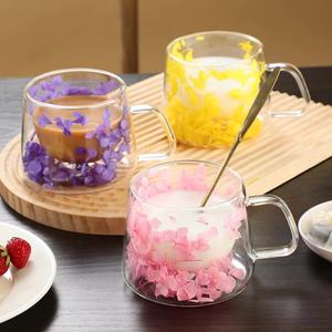 Floral INS Trends <b>Double</b> <b>Wall</b> <b>Glass</b> <b>Cup</b> High Borosilicate Heat Resistant Eco-Friendly Bohemian Simply Elegant for Party Tea - Product Image 2