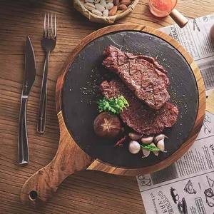 <span class=keywords><strong>Plateau</strong></span> en <span class=keywords><strong>ardoise</strong></span> pour steak en bois avec poignées pour les restaurants, <span class=keywords><strong>plateau</strong></span> rond personnalisé pour steak, pizza, sushi, fromage avec <span class=keywords><strong>ardoise</strong></span> noire - Product Image 5