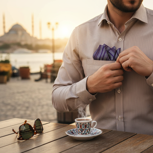 Purple Jacquard Neck Pocket <b>Square</b> for Men Striped Coffee Shirt <b>Set</b> One Size Turkey - Product Image 3