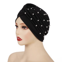 Nouveau doux couleur unie musulman dames Hijab femmes indonésie musulman casquette bandeau perles Bandana bandeau cheveux accessoires Turban chapeau