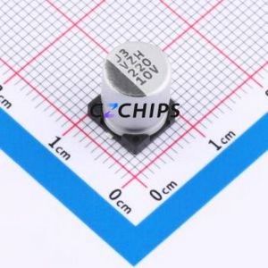 ตัวเก็บประจุอิเล็กโทรไลต์อะลูมิเนียมแบบ SMD รุ่น VZH221M1ATR-0810, ขนาด D8xL10 มม. 220uF 20% 10V 8 มม. - Product Image 1