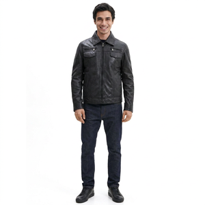 Veste de haute qualité en cuir de vache véritable, fabriquée en usine, grande taille, fermeture éclair, col montant, style vintage, veste varsity pour homme - Product Image 1