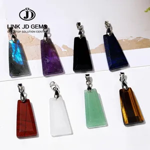 JD Wholesale Natural Stone Green Aventurine Jasper Crystal Faceted Trapezium Shape Pendant For Jewelry Making