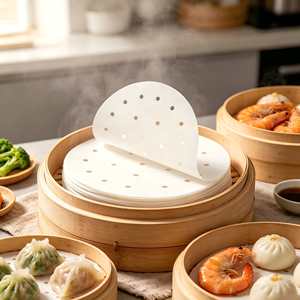Papel para Cocinar al Vapor, Redondo, Perforado, de Doble Cara, de Silicona Antiadherente, de Grado Alimenticio, para Dumplings, Bollos, Dim Sum, Cocina Casera y Catering - Product Image 6