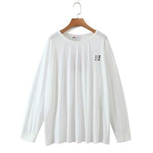 รันฉี เอ็น8170 เสื้อยืดแขนยาวโอเวอร์ไซส์สำหรับผู้หญิง สีขาวนวล ผ้าฝ้ายถักแบบมีชั้น ซ้อนกันเป็นเลเยอร์ - Product Image 2