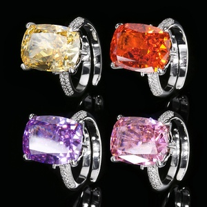 High Quality Simple Jewelry Eco-friendly Copper Dazzling Brilliance Geometric <b>Square</b> 12*16MM High Carbon Zircon <b>Adjustable</b> Ring - Product Image 3