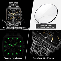 Reloj Deportivo Poedagar 866 para Hombre, Esfera Cuadrada, Cronógrafo de 3 Ojos, Acero Inoxidable, Luminoso, Resistente al Agua, Reloj de Pulsera de Moda