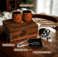 Coffret Cadeau de Verres à Whisky en Bois de Jujube Carbonisé avec Glaçons en Acier Inoxydable, Boîte en Bois Personnalisable, Cadeau d'Affaires Haut de Gamme, Vente en Gros
