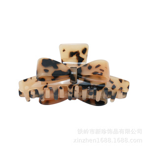 Pince à cheveux en acétate style coréen avec nœud pour femme, accessoire décontracté, pince requin à motif rétro - Product Image 3