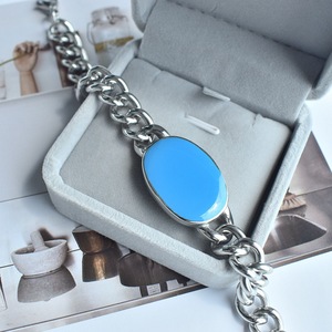 Pulsera de Piedras Preciosas Azules Estilo Indio Saman <span class=keywords><strong>Khan</strong></span>, Pulsera de Acero Inoxidable con Cadena Cubana para Hombre, Pulsera de Esmalte Azul <span class=keywords><strong>Salman</strong></span> <span class=keywords><strong>Khan</strong></span> - Product Image 2