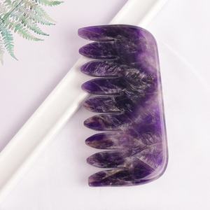 หวีนวดศีรษะคริสตัลหรูหรา ปี 2023 หวีกัวซาอเมทิสต์ หวีหยกธรรมชาติ หวีซี่กว้าง หวีสั่งทำพร้อมโลโก้ หวีคริสตัลบำบัดผม - Product Image 4