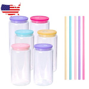 Gudang AS kaca bawah tunggal lapisan perjalanan dapat 16 Oz cangkir kaca Tumbler dengan tutup dan sedotan - Product Image 4