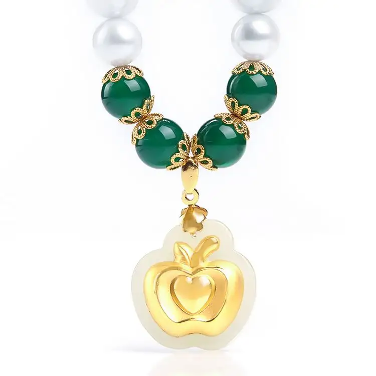 Conjuntos de collar y pendientes de perlas de moda 2019 certificados para mujer, collar con colgante de oro de manzana Jade de Nochebuena, regalo de joyería