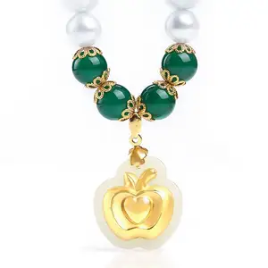 Certified 2019 Fashion Pearl Necklace And Earrings Sets For Women Christmas Eve Jade Apple Gold Pendant Necklace Jewelry Gift