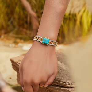 Trendy Sustainable Fashion Chain <b>Bracelet</b> Gold Plated 316L Stainless Steel Turquoise Stone <b>Crystal</b> Accent Jewelry Women's Gift - Product Image 3