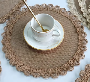 Salvamanteles Circular Tejido con Adornos Florales, Posavasos, Bandeja <span class=keywords><strong>de</strong></span> Servicio con Borde <span class=keywords><strong>de</strong></span> <span class=keywords><strong>Yute</strong></span>, Tapete Minimalista - Product Image 5