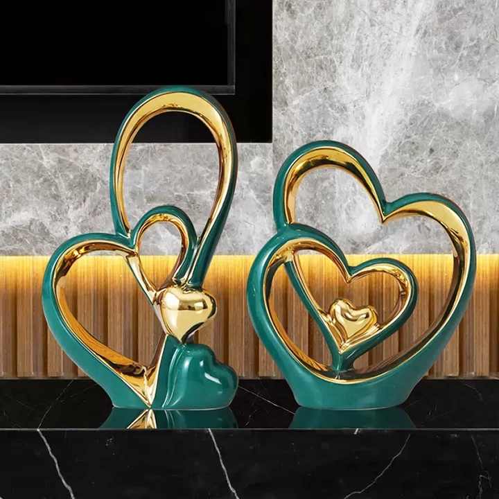OEM HOT Sale Nordic Luxury Heart Shape Porcelain Home Decor Ornament Plated Gold Creative Ceramic Other Home Decoration
