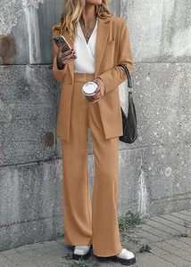 Costumes pour femmes, ensemble 2 pièces, veste de blazer décontractée et élégante, <span class=keywords><strong>pantalon</strong></span> large, tenues formelles - Product Image 5