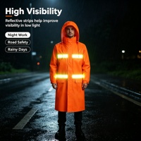 Poncho de pluie réfléchissant en tissu Oxford robuste pour hommes adultes, style coupe-vent une pièce, imperméable de sécurité pour le travail en extérieur