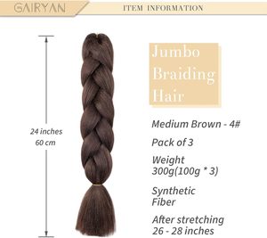 Extensiones de Cabello Trenzado Africano, Fibra de Proteína Sintética Suave de 60 cm para <span class=keywords><strong>Trenzas</strong></span> Jumbo de Ganchillo <span class=keywords><strong>con</strong></span> Doble Trama a Máquina, 3 Piezas (Mediano) - Product Image 2