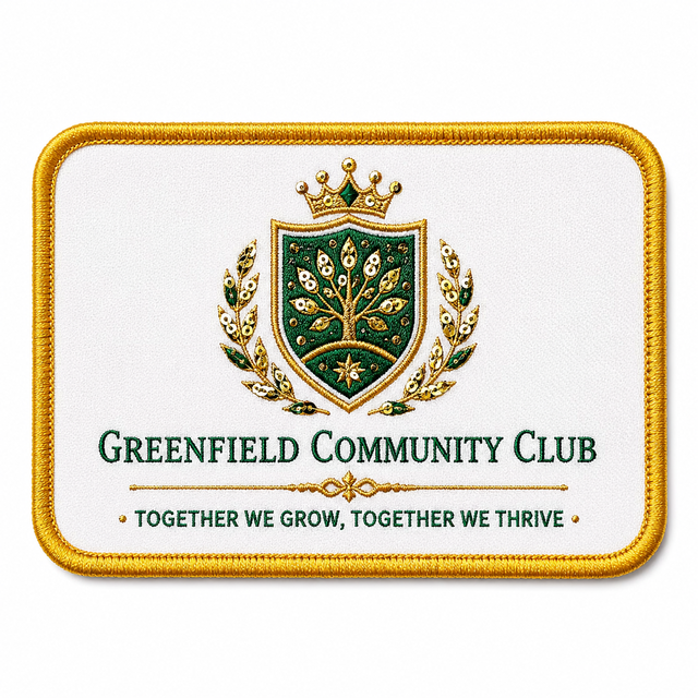 AWELLS Custom Woven Sequin Decorative Patch Premium Club Badge with Gold Border for Apparel Bags and Accessories