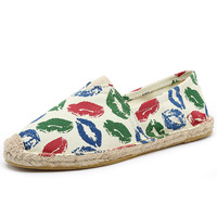 Chine Vente en Gros Chaussures Plates en Jute pour Hommes et Femmes, Mocassins Personnalisés à Motif Lettre, Bout Fermé, Qualité Supérieure