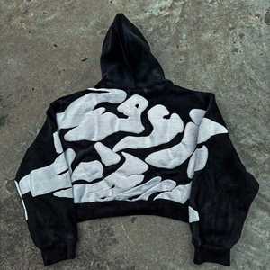 Yingling personnalisé surdimensionné sans cordes 3D bouffée impression Logo bord coupé Applique à capuche recadrée ourlet brut Streetwear à capuche - Product Image 5