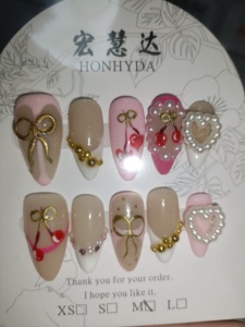 <span class=keywords><strong>Uñas</strong></span> Postizas Francesas Reutilizables de Alta Calidad, Forma Almendrada Cuadrada, Flores Tridimensionales Talladas, <span class=keywords><strong>Color</strong></span> Café, Venta al Por Mayor - Product Image 4