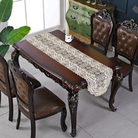 Nappe rectangulaire en polyester brodée de dentelle beige et champagne, chemin de table ajouré pour événements de restauration