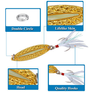 Leurre Cuillère Métallique 7g Doré avec Hameçon Triple à Plumes pour la Pêche au Bar en Fond - Product Image 3