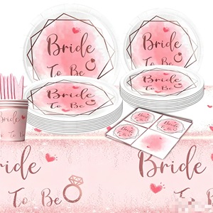 Ensemble de vaisselle jetable thème BRIDE TO BE en or <span class=keywords><strong>rose</strong></span>, fournitures de décoration pour la Saint-Valentin, mariage, fête de mariage, fête prénuptiale - Product Image 1
