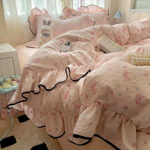 Kant Dier Prinses Stijl Bruiloft Dekbed Set Gewassen Katoen Dubbellaags Gaas Dekbedovertrek Waterbestendig 300tc Draad Telling - Product Image 6