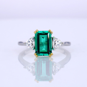 Starsgem लैब बढ़ी पन्ना रत्न केंद्र पत्थर बेरंग moissanite सोने की अंगूठी के साथ शादी के लिए - Product Image 6