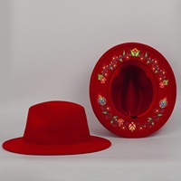 Nouvel Arrivage Chapeau Fedora en Feutre à Imprimé Floral Intérieur, à Large Bord, Couleur Unie, pour Soirée et Festival, Personnalisable