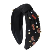 Serre-tête en tissu fait main avec nœuds, accessoires colorés en perles et rubis, élégant, vintage, sportif, avec strass pour femmes