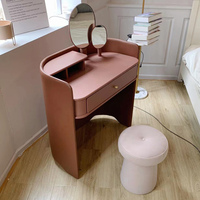 Coiffeuse moderne en bois de luxe avec couverture en cuir et miroir au design élégant Table de maquillage pour chambre à coucher