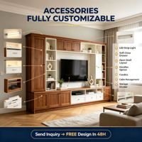Meuble TV mural intégral sur mesure avec alcôve TV encastrée, étagères ouvertes, portes de placard et tiroirs – Style moderne, OEM/ODM pour salon et hôtel